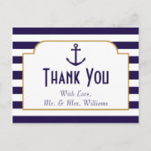 Nautical Navy & White Stripe Anchor Wedding Briefkaart (Voorkant)