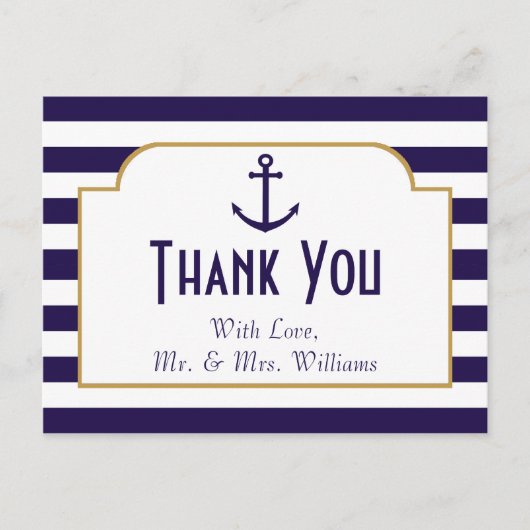 Nautical Navy & White Stripe Anchor Wedding Briefkaart (Voorkant)