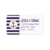 Nautical Navy & White Stripe Anchor Wedding Etiket (Voorkant)