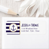 Nautical Navy & White Stripe Anchor Wedding Etiket (Insitu)