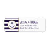 Nautical Navy & White Stripe Anchor Wedding Etiket (Voorkant)