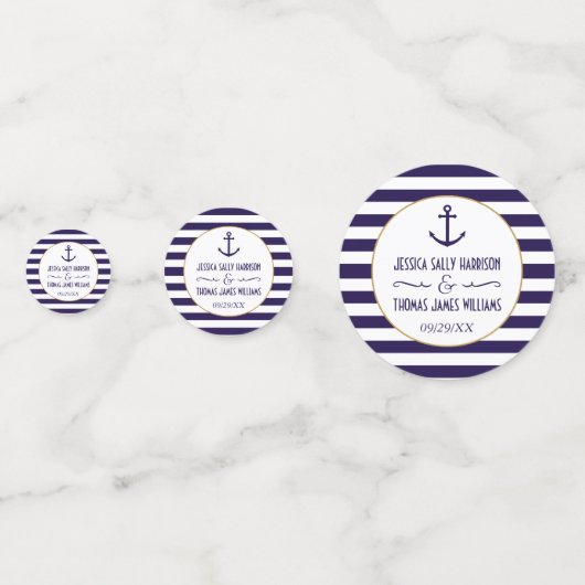 Nautical Navy & White Stripe Anchor Wedding Favor Confetti (Achterkanten)