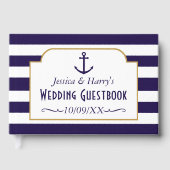 Nautical Navy & White Stripe Anchor Wedding Gastenboek (Voorkant)