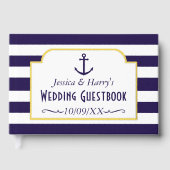 Nautical Navy & White Stripe Anchor Wedding Gastenboek (Voorkant)