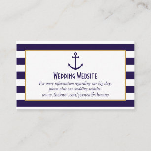 Nautical Navy & White Stripe Anchor Wedding Informatiekaartje