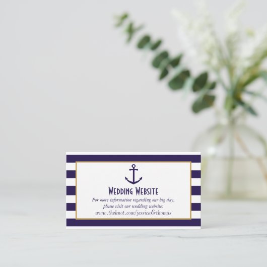 Nautical Navy & White Stripe Anchor Wedding Informatiekaartje (Staand voorkant)