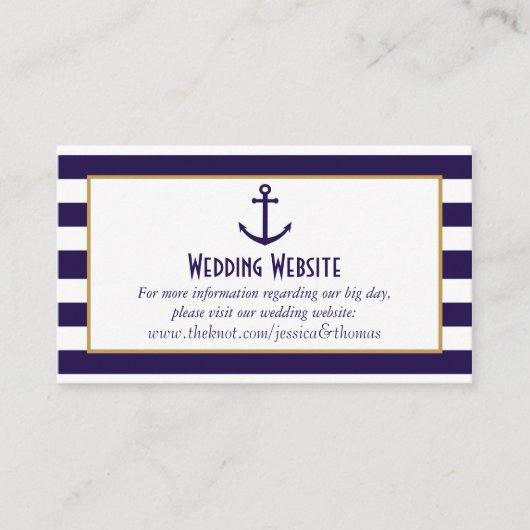 Nautical Navy & White Stripe Anchor Wedding Informatiekaartje (Voorkant)