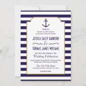 Nautical Navy & White Stripe Anchor Wedding Kaart (Voorkant)