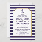 Nautical Navy & White Stripe Anchor Wedding Kaart (Voorkant)