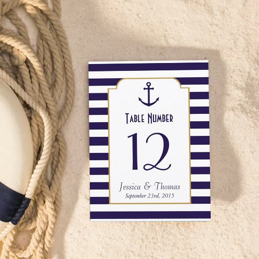 Nautical Navy & White Stripe Anchor Wedding Kaart