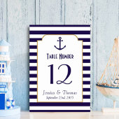 Nautical Navy & White Stripe Anchor Wedding Kaart
