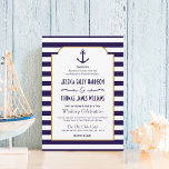 Nautical Navy & White Stripe Anchor Wedding Kaart<br><div class="desc">Nautical Navy & White Stripe Anchor Wedding Invitations</div>