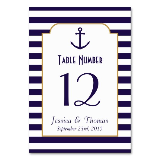 Nautical Navy & White Stripe Anchor Wedding Kaart (Voorkant)