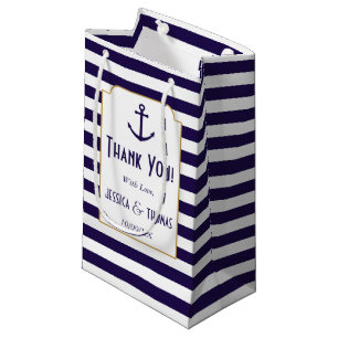 Nautical Navy & White Stripe Anchor Wedding Klein Cadeauzakje