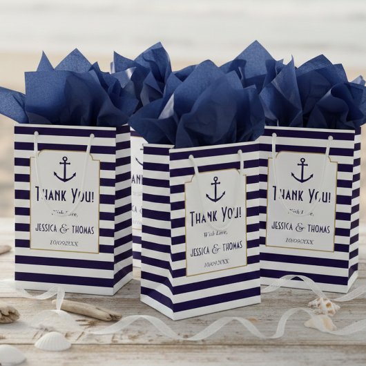 Nautical Navy & White Stripe Anchor Wedding Klein Cadeauzakje