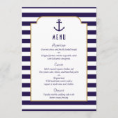 Nautical Navy & White Stripe Anchor Wedding Menu (Voorkant)
