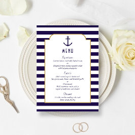 Nautical Navy & White Stripe Anchor Wedding Menu