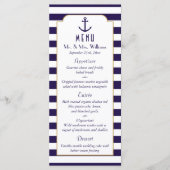 Nautical Navy & White Stripe Anchor Wedding Menu (Voorkant)
