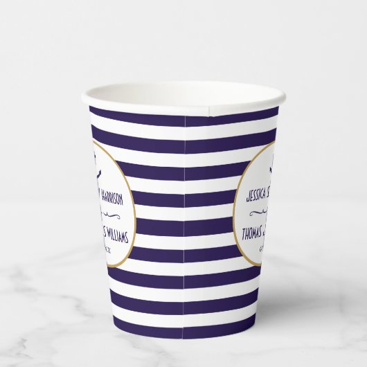 Nautical Navy & White Stripe Anchor Wedding Papieren Bekers (Rechts)