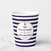 Nautical Navy & White Stripe Anchor Wedding Papieren Bekers (Voorkant)