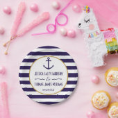 Nautical Navy & White Stripe Anchor Wedding Papieren Bordje (Feest)