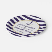Nautical Navy & White Stripe Anchor Wedding Papieren Bordje (Gekanteld)