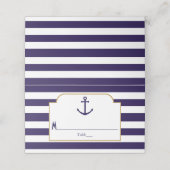 Nautical Navy & White Stripe Anchor Wedding Plaatskaartje (Buitenkant ongevouwen)