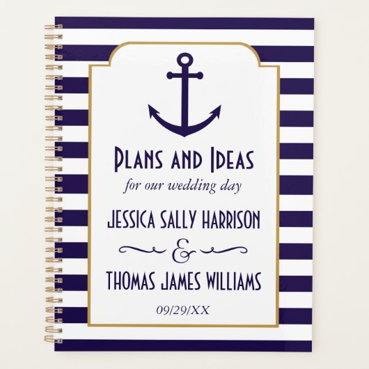 Nautical Navy & White Stripe Anchor Wedding Planner (Voorkant)