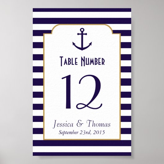 Nautical Navy & White Stripe Anchor Wedding Poster (Voorkant)