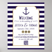 Nautical Navy & White Stripe Anchor Wedding Poster (Voorkant)