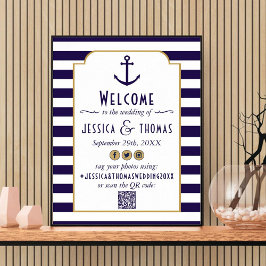 Nautical Navy & White Stripe Anchor Wedding Poster