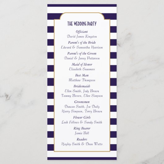 Nautical Navy & White Stripe Anchor Wedding Programmakaart (Achterkant)