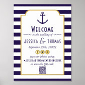 Nautical Navy & White Stripe Anchor Wedding Real Folie Afdrukken (Voorkant)