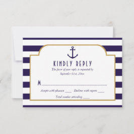 Nautical Navy & White Stripe Anchor Wedding RSVP