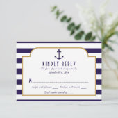 Nautical Navy & White Stripe Anchor Wedding RSVP (Staand voorkant)