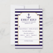 Nautical Navy & White Stripe Anchor Wedding RSVP (Voorkant)