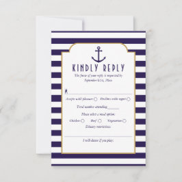 Nautical Navy & White Stripe Anchor Wedding RSVP