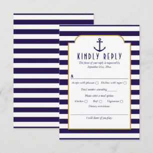 Nautical Navy & White Stripe Anchor Wedding RSVP
