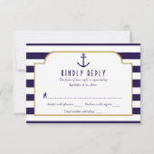 Nautical Navy & White Stripe Anchor Wedding RSVP Kaartje (Voorkant)