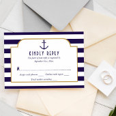 Nautical Navy & White Stripe Anchor Wedding RSVP Kaartje