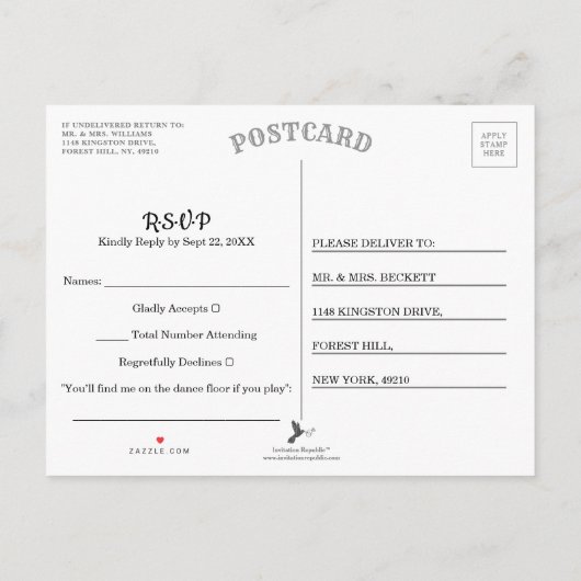 Nautical Navy & White Stripe Anchor Wedding RSVP Uitnodiging Briefkaart (Achterkant)