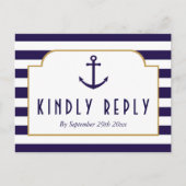 Nautical Navy & White Stripe Anchor Wedding RSVP Uitnodiging Briefkaart (Voorkant)
