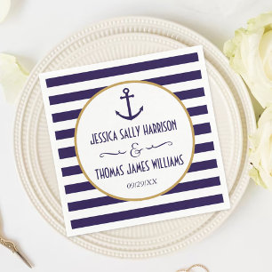 Nautical Navy & White Stripe Anchor Wedding Servetten