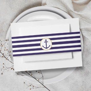 Nautical Navy & White Stripe Anchor Wedding Uitnodigingen Wikkel