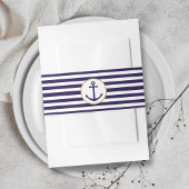 Nautical Navy & White Stripe Anchor Wedding Uitnodigingen Wikkel