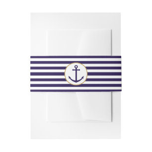 Nautical Navy & White Stripe Anchor Wedding Uitnodigingen Wikkel