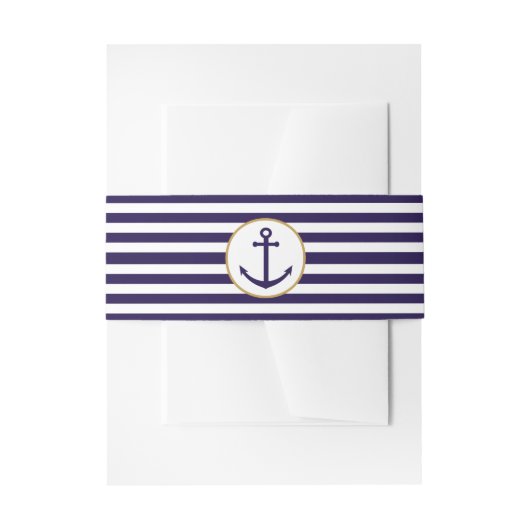 Nautical Navy & White Stripe Anchor Wedding Uitnodigingen Wikkel (Voorkant Voorbeeld)