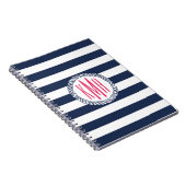 Nautical Navy & White Stripe met roze monogram Notitieboek (Rechterzijde)