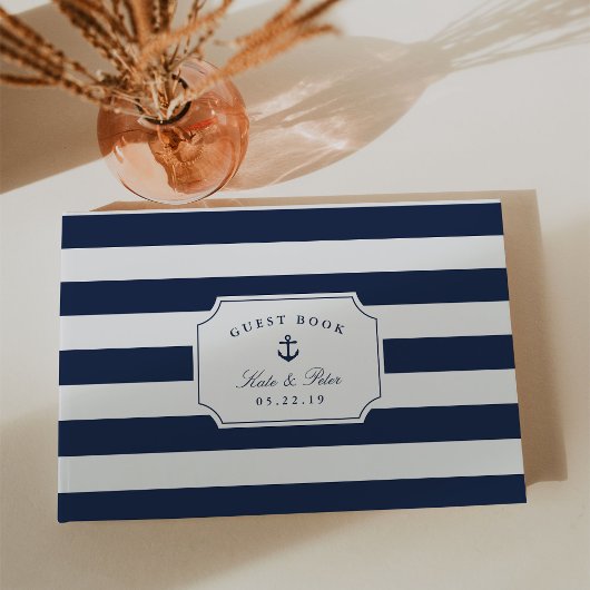 Nautical Navy & White Stripe Wedding Gastenboek