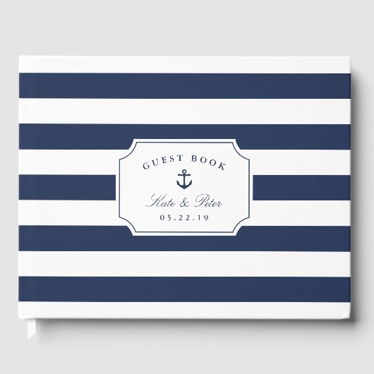Nautical Navy & White Stripe Wedding Gastenboek (Voorkant)